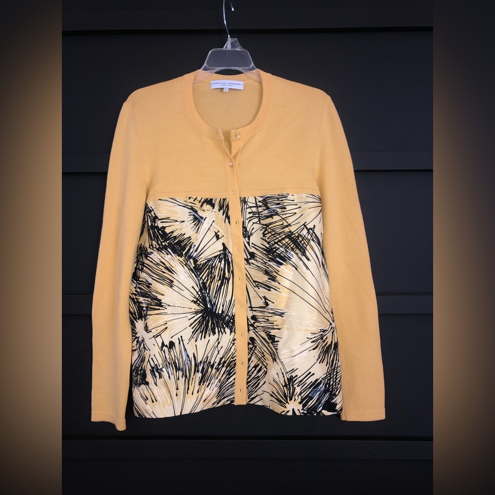 Carolina Herrera 100% silk and wool yellow cardigan